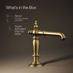 Kohler Artifacts Widespread Bathroom Faucet Spout with Drain Assembly in Vibrant Brushed Moderne Brass | product photo