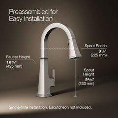 Kohler Riff Pull-Down Kitchen Sink Faucet with Three-Function Sprayhead, Single-Handle Kitchen Faucet | product photo