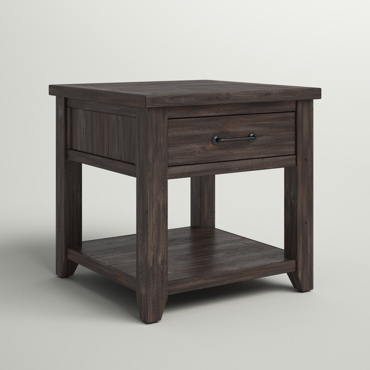 24 in Square End Table with Drawer and Shelf in Dark Brown Solid Pine