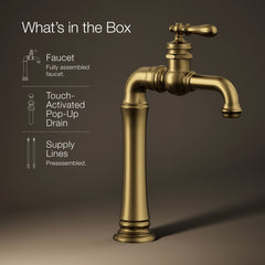 Kohler Artifacts Gentleman's Single Hole Bathroom Faucet in Vibrant Brushed Moderne Brass | product photo