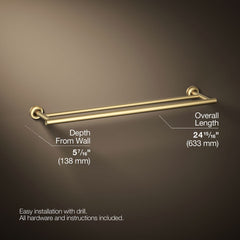 Purist Double 24" Wall Mounted Towel Bar in Vibrant Brushed Moderne Brass | product photo