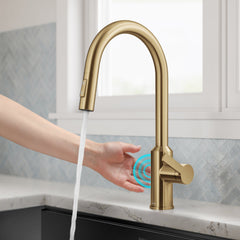 Oletto Touchless Sensor Pull-Down Single Handle Kitchen Faucet in Brushed Brass | product photo