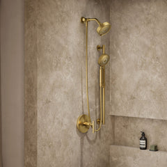 Purist Performance Showering Kit, 1.75 GPM Multifunction Showerhead and Handshower Package, Three Spray Settings in Vibrant Brushed Moderne Brass | product photo