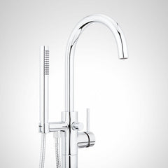 Lexia Floor Mounted Tub Filler Faucet with Hand Shower and Valve in Chrome | detail photo