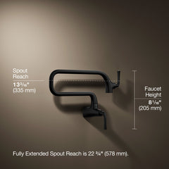 Kohler Graze Wall-Mount Pot Filler Faucet, Swing Arm Kitchen Pot Filler Faucet in Matte Black | product photo