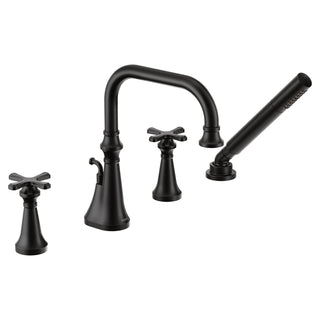 Colinet Double Handle Deck Mounted Roman Tub Faucet Trim with Handshower in Matte Black