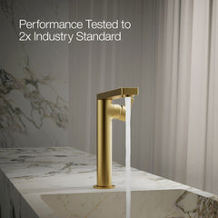 Kohler Composed Single Hole Bathroom Faucet with Drain Assembly in Vibrant Brushed Moderne Brass | product photo