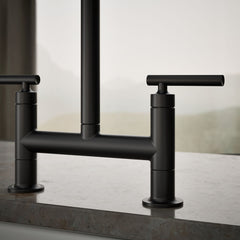 Kohler Purist Two-Hole Deck-Mount Bridge Kitchen Sink Faucet in Matte Black | product photo