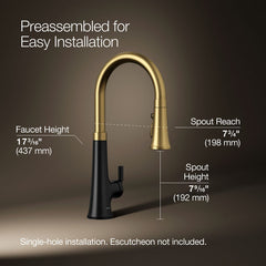 Tone™ Touchless Pull-Down Kitchen Sink Faucet with Voice Activation and Three-Function Sprayhead in Matte Black/Brass | product photo