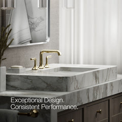 Kohler Occasion Widespread Bathroom Sink Faucet Spout with Straight Design with Drain Assembly in Vibrant French Gold | product photo