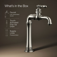 Kohler Artifacts Gentleman's Single Hole Bathroom Faucet with Drain Assembly in Vibrant Polished Nickel | product photo