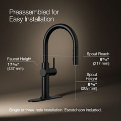 Kohler Crue Single Handle Pull Down Kitchen Faucet with Three-Function Pull Down Sprayer | product photo