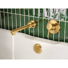 Align Single Handle Wall Mount Tub Filler High Flow Tub Faucet With 10" Spout Reach in Brushed Gold | product photo