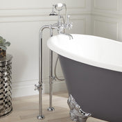 Telephone Style Floor Mounted Tub Faucet with Cross Handles in Chrome