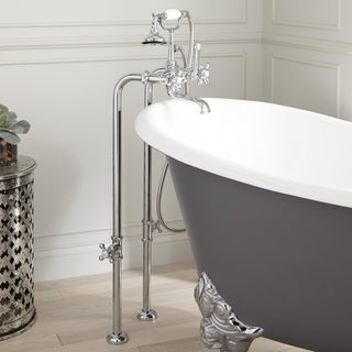 Telephone Style Floor Mounted Tub Faucet with Cross Handles in Chrome
