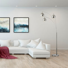 3-Arch LED Floor Lamp with Dimmer, Satin Nickel Finish