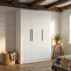 3-Door Armoire with Hanging Rod in White Solid and Manufactured Wood