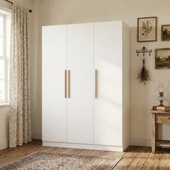 3-Door Armoire with Hanging Rod in White Solid and Manufactured Wood