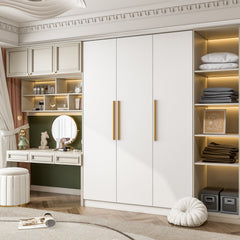 3-Door Armoire with Hanging Rod in White Solid and Manufactured Wood