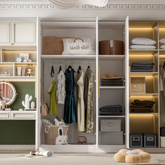 3-Door Armoire with Hanging Rod in White Solid and Manufactured Wood