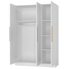 3-Door Armoire with Hanging Rod in White Solid and Manufactured Wood