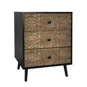 3 Drawer Cabinet, Manufactured Wood, Hand-Carved Solid Wood Drawer Fronts