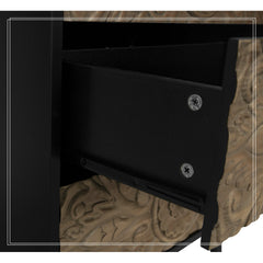 3 Drawer Cabinet, Manufactured Wood, Hand-Carved Solid Wood Drawer Fronts