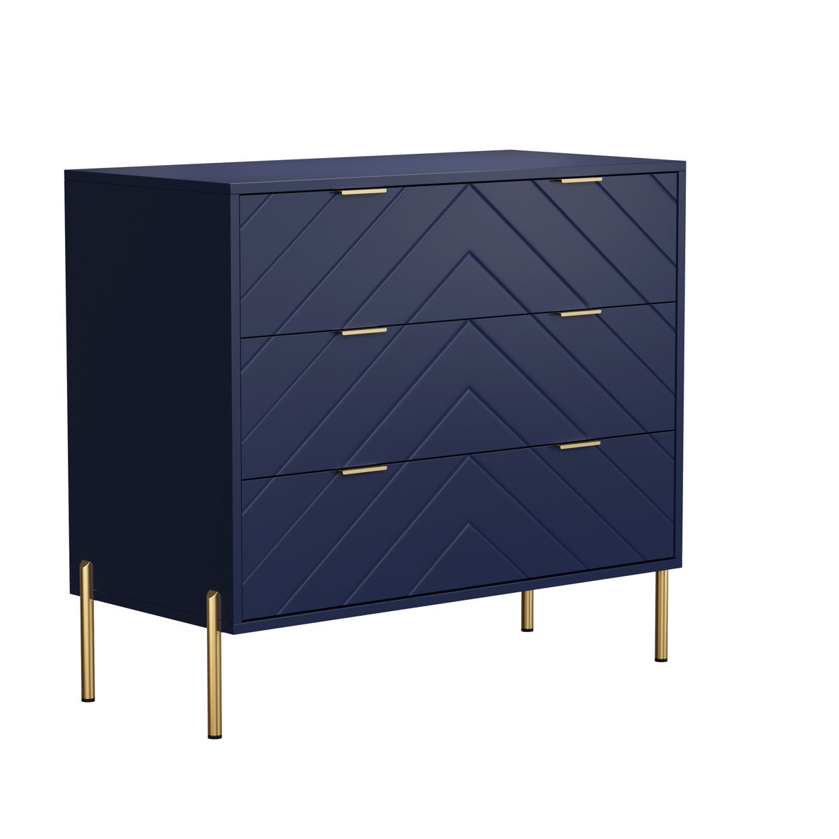 3-Drawer Cabinet, Solid and Manufactured Wood, Blue, Metal-Plated Legs