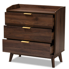 3-Drawer Chest, Engineered Wood, Walnut Brown, Gold-Tone Handles