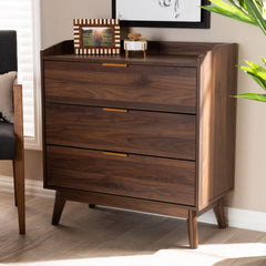 3-Drawer Chest, Engineered Wood, Walnut Brown, Gold-Tone Handles