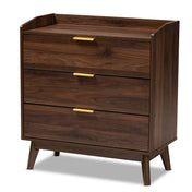 3-Drawer Chest, Engineered Wood, Walnut Brown, Gold-Tone Handles