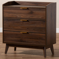 3-Drawer Chest, Engineered Wood, Walnut Brown, Gold-Tone Handles
