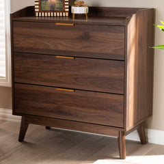 3-Drawer Chest, Engineered Wood, Walnut Brown, Gold-Tone Handles