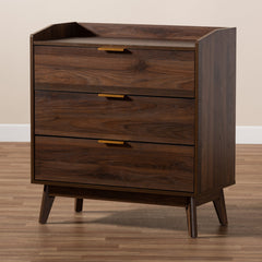 3-Drawer Chest, Engineered Wood, Walnut Brown, Gold-Tone Handles
