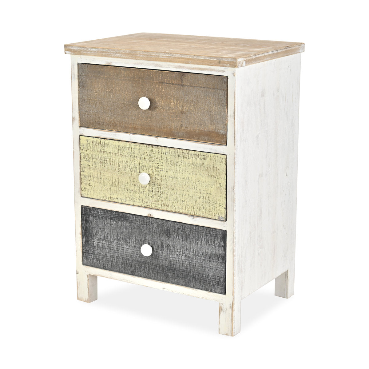 3-Drawer Chest, Solid and Manufactured Wood, White Handles