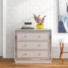 3-Drawer Dresser, Acacia and Engineered Wood, Champagne Mirrored Finish