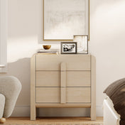 3-Drawer Dresser, Beige Painted MDF with Solid Wood Legs