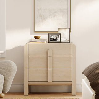 3-Drawer Dresser, Beige Painted MDF with Solid Wood Legs