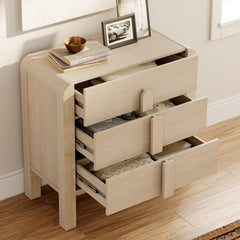 3-Drawer Dresser, Beige Painted MDF with Solid Wood Legs