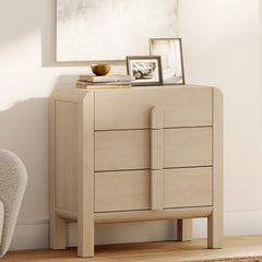3-Drawer Dresser, Beige Painted MDF with Solid Wood Legs