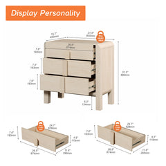 3-Drawer Dresser, Beige Painted MDF with Solid Wood Legs