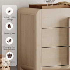 3-Drawer Dresser, Beige Painted MDF with Solid Wood Legs