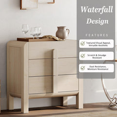 3-Drawer Dresser, Beige Painted MDF with Solid Wood Legs