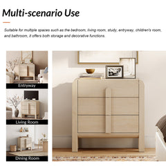 3-Drawer Dresser, Beige Painted MDF with Solid Wood Legs
