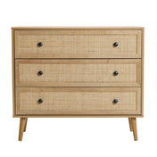 3-Drawer Dresser, Brown Manufactured Wood with Woven Rattan Drawer Fronts