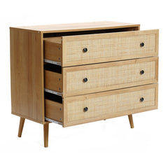 3-Drawer Dresser, Brown Manufactured Wood with Woven Rattan Drawer Fronts