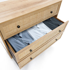 3-Drawer Dresser, Brown Manufactured Wood with Woven Rattan Drawer Fronts