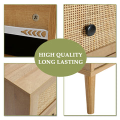 3-Drawer Dresser, Brown Manufactured Wood with Woven Rattan Drawer Fronts