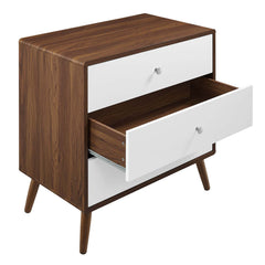 3-Drawer Dresser Chest, Walnut Grain Laminate, White Lacquer Fronts, Wood Legs