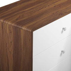 3-Drawer Dresser Chest, Walnut Grain Laminate, White Lacquer Fronts, Wood Legs